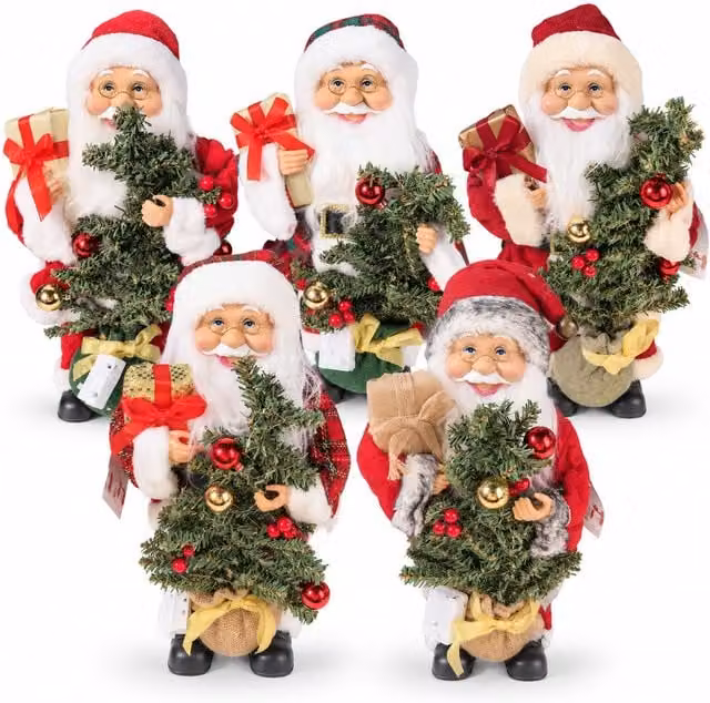 Statuina Natalizia Musicale Saint Joy con Babbo Natale e Albero, Luci Lampeggianti, Colori Rosso, Oro e Multicolore, Altezza: 40 cm
