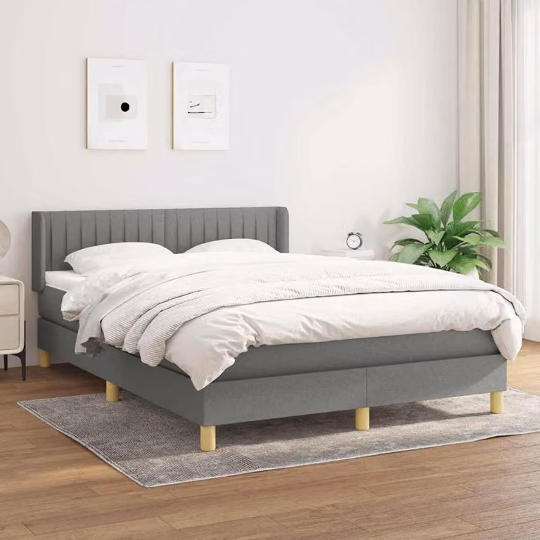 vidaXL Giroletto a Molle con Materasso Ibrido in Tessuto Grigio e Bianco L/P/H: 190 x 140 x 88 cm