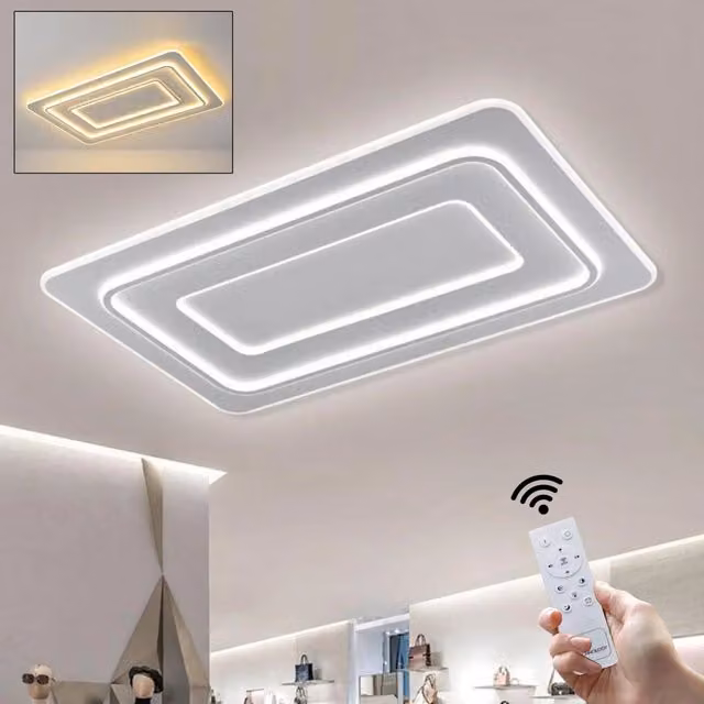 Plafoniera moderna UNIVERSO con tecnologia LED da 123W, luce CCT regolabile da 3000K a 6500K, controllo Bluetooth e telecomando, colore bianco