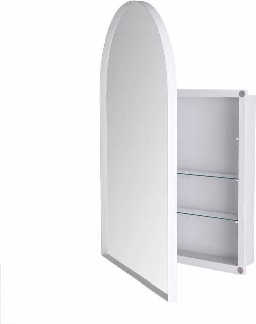 Armadietto a specchio B&F con cornice in metallo e ante a vetro, moderno, Bianco, L: 91 cm, P: 12 cm, H: 61 cm