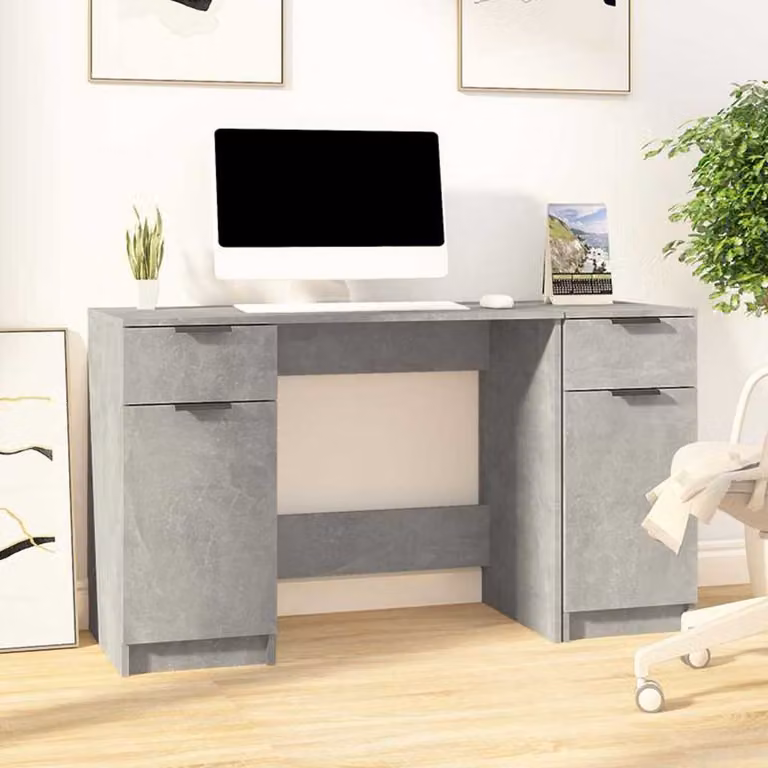 Scrivania moderna vidaXL con mobile laterale in legno e finitura grigio cemento opaco L: 100 cm, P: 50 cm, H: 75 cm