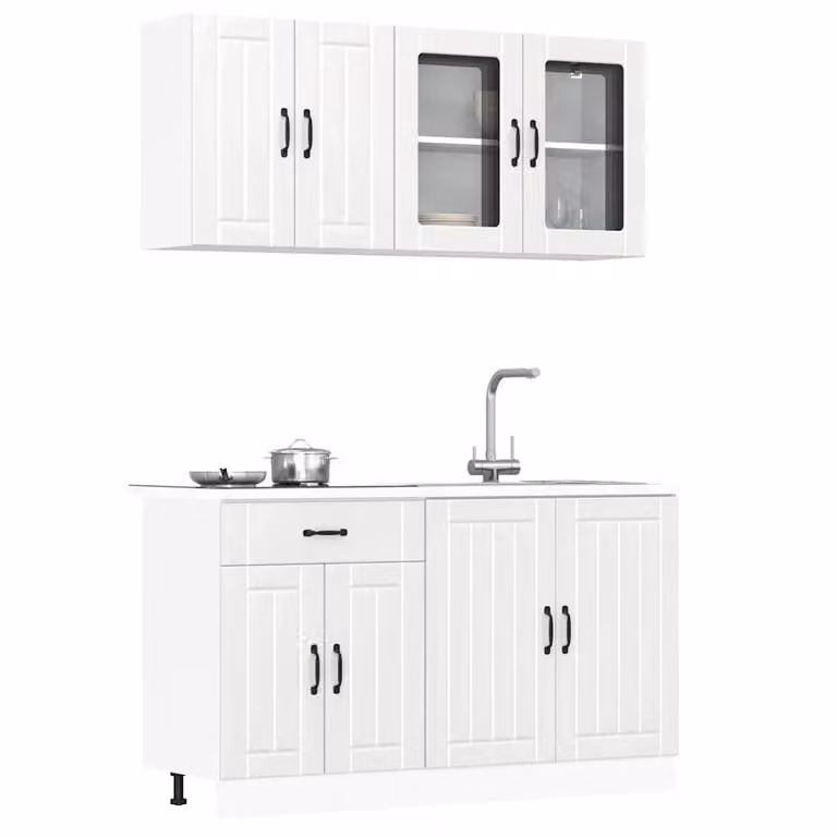 Set Mobili da Cucina vidaXL Lucca 4 Pezzi Bianco Lucido con Ante in Vetro