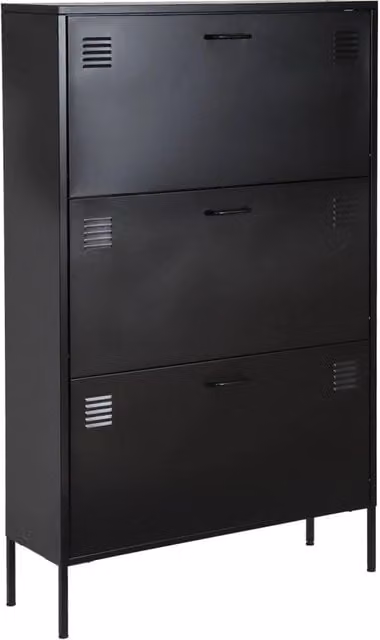 Scarpiera industriale Sweeek in metallo con ante a ribalta, nero e beige, L: 80 cm, P: 29 cm, H: 132,5 cm