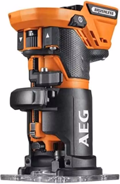Fresatrice verticale brushless 18V AEG BOF18BL2-0 con vite micrometrica e mandrino da 6mm, arancione