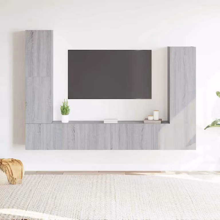 Set di 4 mobili porta TV vidaXL in legno e MDF, colore grigio, modello a parete per soggiorno