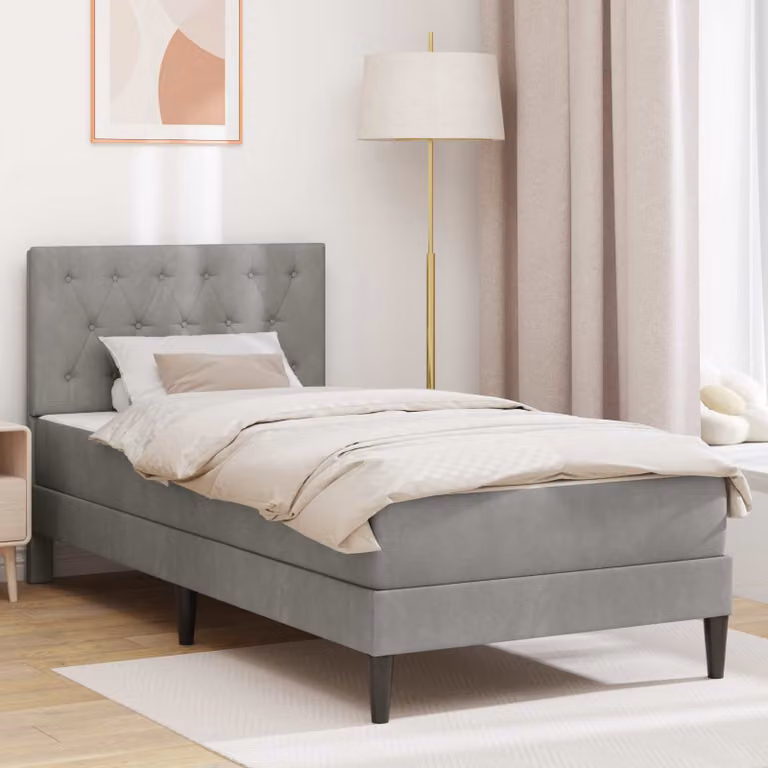 vidaXL Letto imbottito in velluto grigio con materasso L: 100 cm, P: 200 cm, H: 96 cm