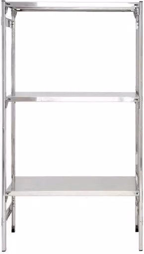 Scaffalatura lineare professionale Castellani Shop in acciaio inox silver con ripiani regolabili L: 80 cm, P: 50 cm, H: 150 cm