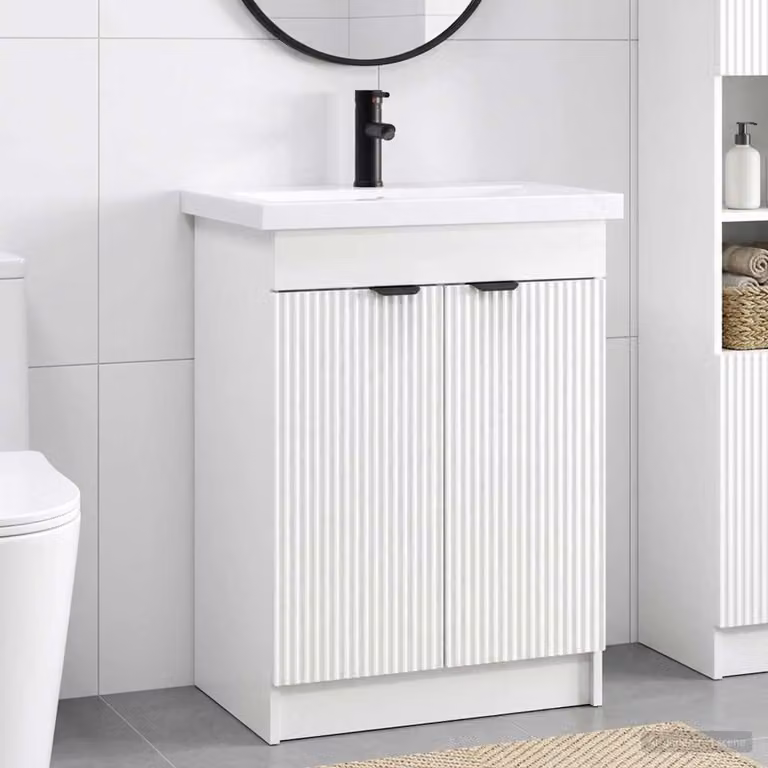 Set di mobili per il bagno vidaXL moderno in MDF e metallo, Bianco, L: 56 cm, P: 37,5 cm, H: 81 cm