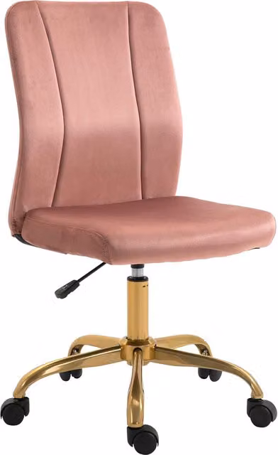 Vinsetto Sedia da ufficio ergonomica in velluto rosa e dorato con rotelle e seduta girevole 360 L: 56 cm, P: 60 cm, H: 102 cm