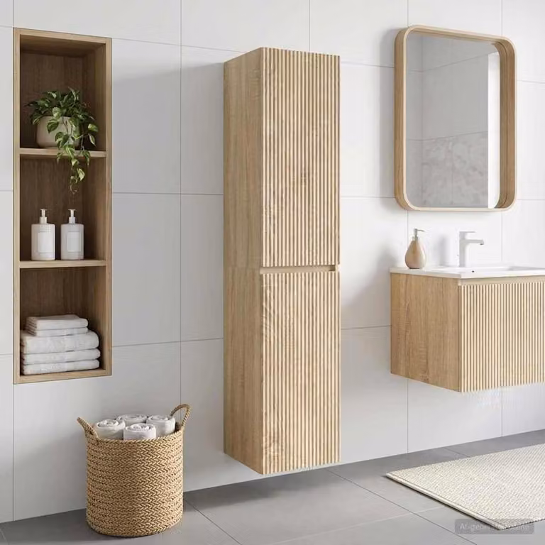 Mobiletto da bagno a muro moderno vidaXL in Rovere Sonoma, L: 33 cm, P: 34,5 cm, H: 160 cm