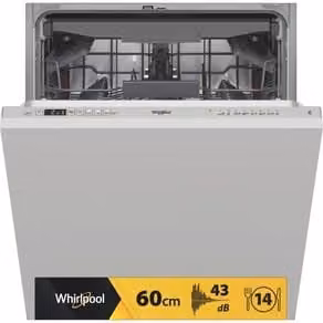 Lavastoviglie da incasso Whirlpool con 14 coperti, Classe D, 43 dB, tecnologia AquaSensor e apertura automatica della porta, colore Argento, H 82,0 cm x L 59,8 cm x P 55,5 cm