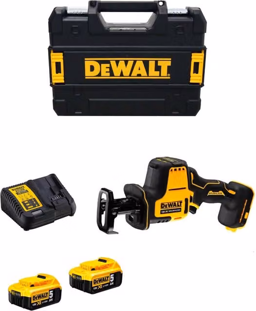 Mini-Sega Universale DeWALT DCS369P2T Gialla con 2 Batterie da 5,0 Ah e Caricabatterie DCB115 in Valigetta TSTAK II