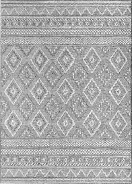 Tappeto rettangolare Verona per interni ed esterni, stile boho con motivo diamonds, grigio e beige, L: 120 cm x P: 160 cm