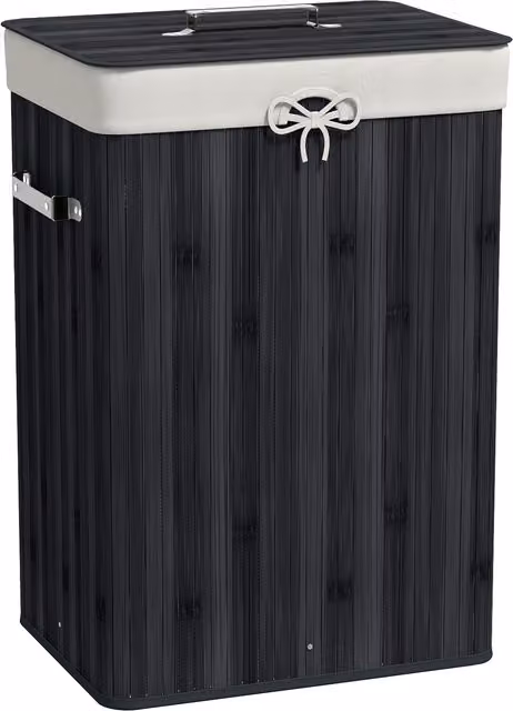 Cesto per biancheria HOMCOM in bambù con coperchio e sacca in tela pieghevole, Nero, L/P/H: 40 x 30 x 60 cm, 72 L