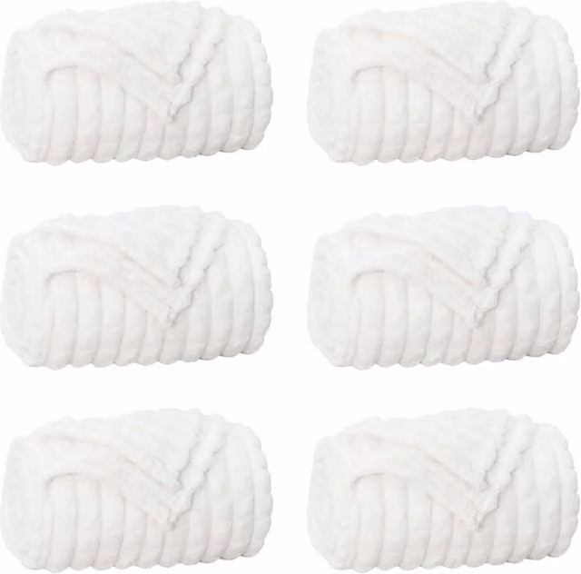 Set di 6 Coperte in Pile Fluffy Bianco L 270 cm x P 240 cm