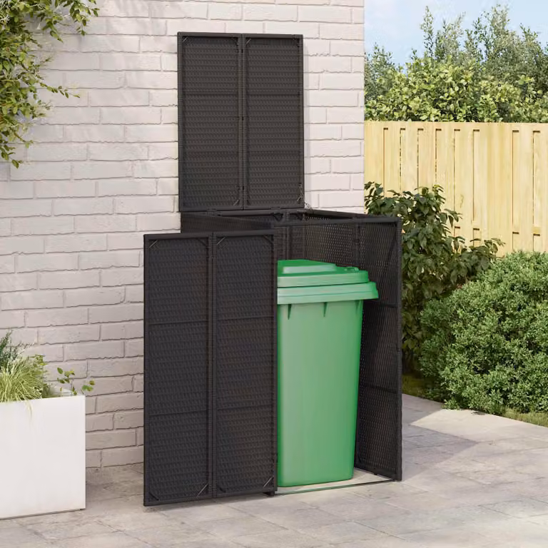 Cassa per spazzatura vidaXL con coperchio in stile rattan nero L: 65 cm, P: 80 cm, H: 115 cm