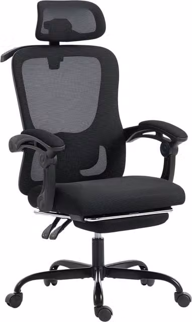 Sedia da ufficio ergonomica HOMCOM in rete nera con poggiatesta regolabile e supporto lombare, L/P/H: 64 x 64 x 124 cm