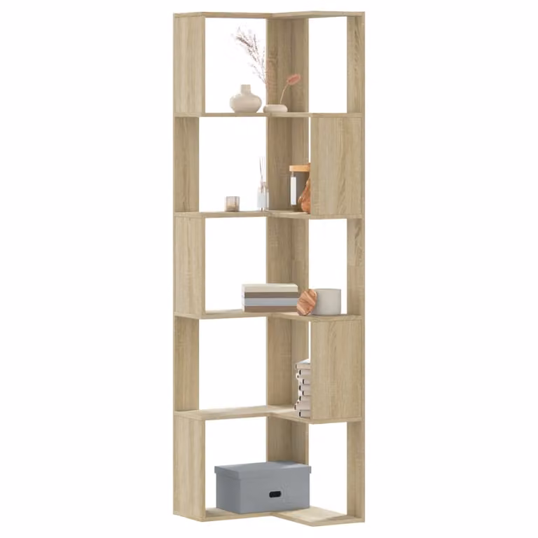 Libreria Angolare vidaXL con 5 Ripiani in Legno Rovere Sonoma, Colore Beige, L 50 x P 50 x H 179 cm