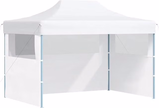 Gazebo Pergolato Professionale Pieghevole con 3 Pareti in Acciaio e PVC Bianco L: 410 cm, P: 280 cm, H: 315 cm