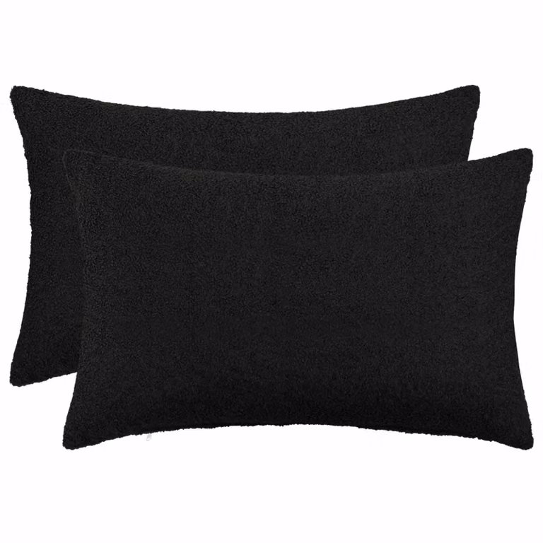 Set di 2 federe vidaXL HEERLEN in tessuto bouclé nero, L 50 cm x P 30 cm