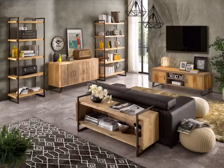 Libreria industrial cortina in legno massello di abete marrone Mobili 2G L/P/H: 80 x 45 x 205 cm