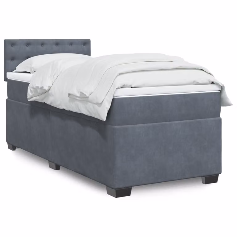 Letto Ibrido Singolo vidaXL con Materasso in Velluto Grigio, L 90 x P 190 cm