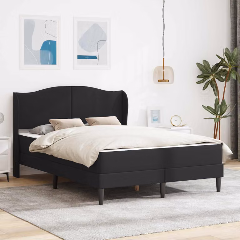 Struttura del letto con testiera vidaXL in similpelle nero, L 160 x P 200 cm