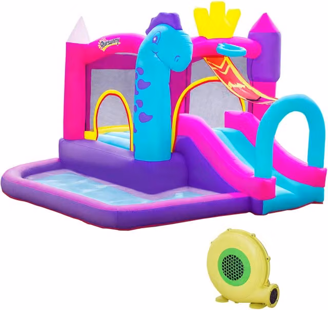 Castello Gonfiabile Outsunny per Bambini con Scivolo, Piscina e Trampolino, Multicolore, L 3 x P 2.7 x H 2 m