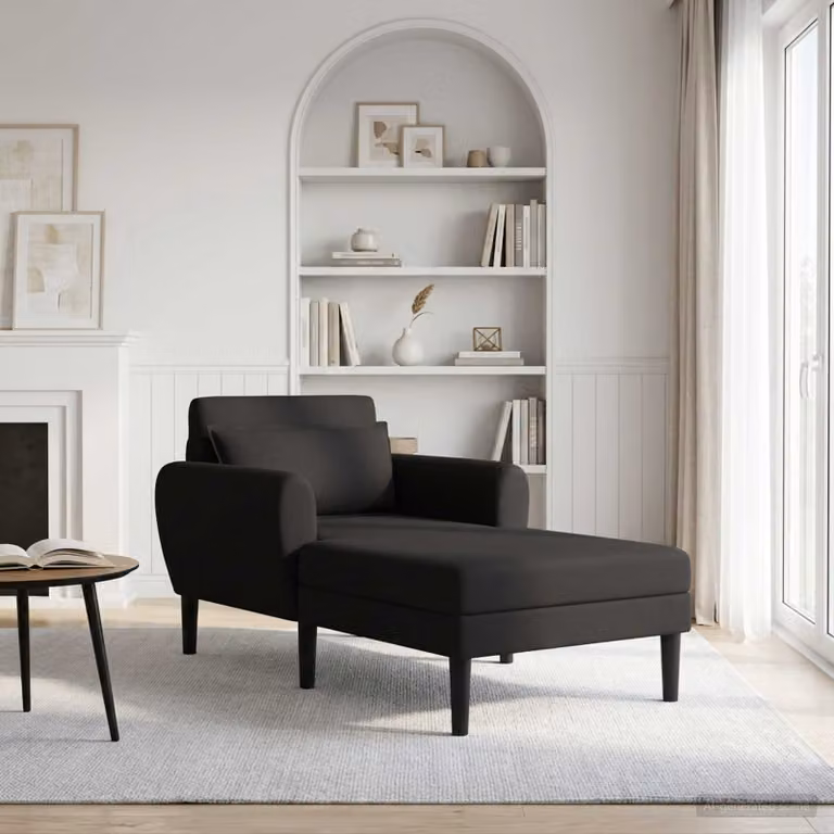 Chaise longue moderna vidaXL in velluto nero con forma a L e seduta sinistra