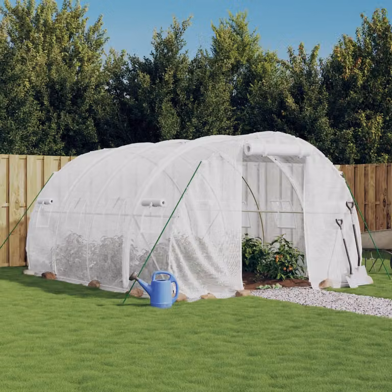 Serra vidaXL con struttura in acciaio bianco e copertura in policarbonato, 12 m², L: 4 m, P: 3 m, H: 2 m