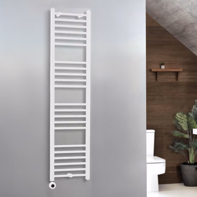 Scaldasalviette Elettrico ECOSO by Hudson Reed con Elemento Riscaldante Termostatico Cablato, Bianco, L: 40 cm, H: 160 cm