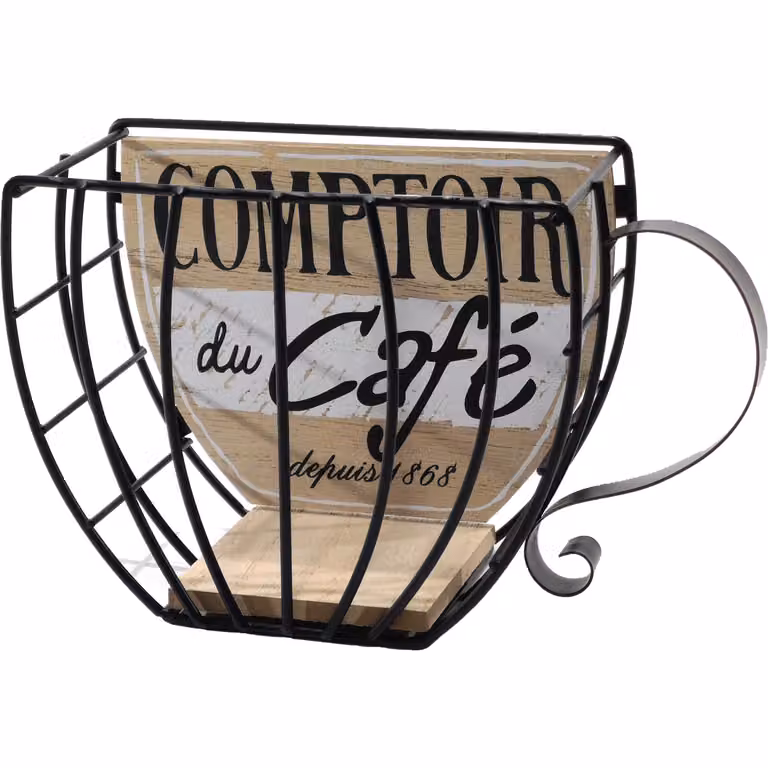 Porta Capsule Gusto Casa Design Tazza Comptoir du Café in Metallo e Legno, Colore Nero, H 13 x L 20 x P 8 cm