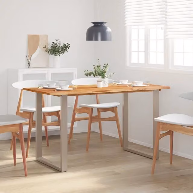Tavolo da Pranzo Rettangolare in Legno di Acacia e Metallo Stile Industrial vidaXL L: 140 cm, P: 70 cm, H: 76 cm, Colore Marrone e Argento