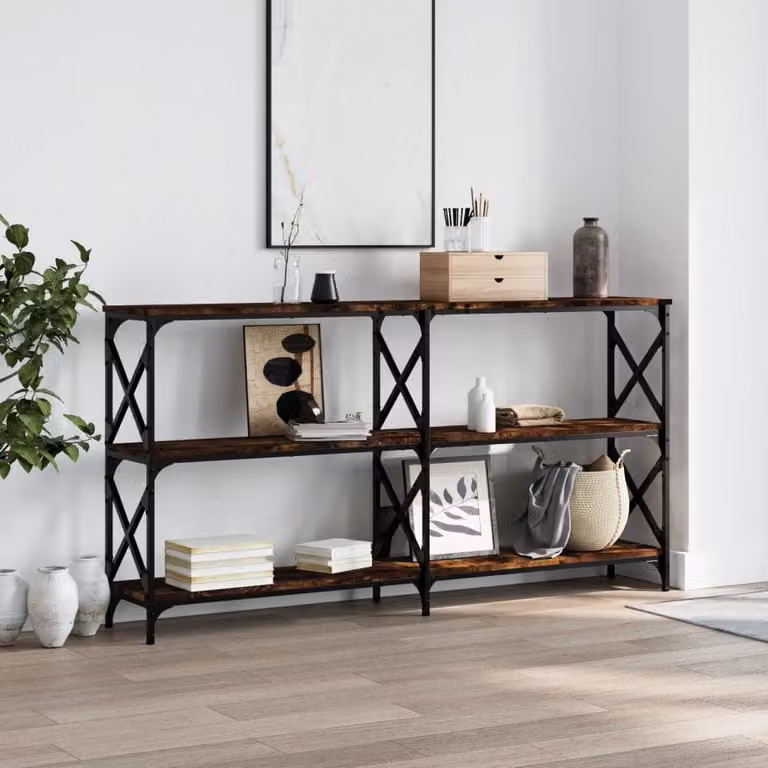 vidaXL Tavolo Consolle in Legno Rovere Fumo con Struttura in Metallo, L 156 x P 28 x H 80,5 cm