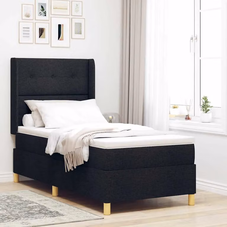 vidaXL Letto a molle con illuminazione LED sottostante in tessuto nero L: 90 cm, P: 200 cm