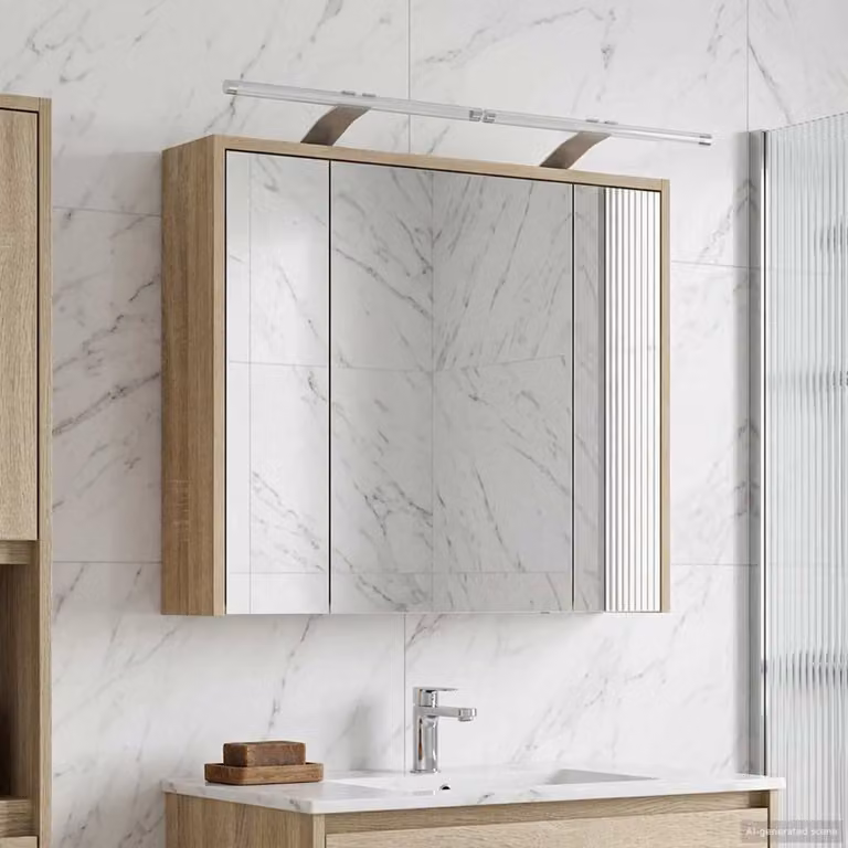 Mobiletto per specchio da bagno moderno vidaXL con illuminazione LED, Rovere Sonoma, L/P/H: 73,5 x 16,0 x 62,5 cm