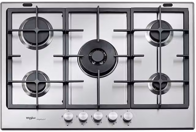 Piano cottura a gas Whirlpool GMR 7522-IXL in acciaio inox color argento con griglie in ghisa, L: 73 cm, P: 51 cm
