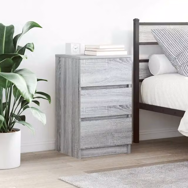 Set di 2 comodini moderni vidaXL con 3 cassetti in MDF, colore grigio opaco, L/P/H: 39 x 35 x 65 cm