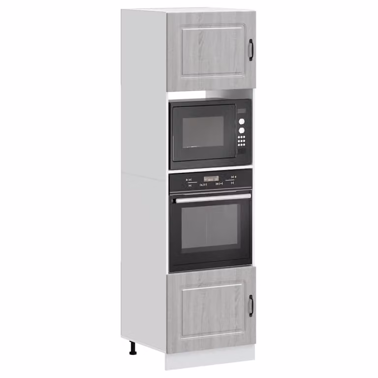 Set di 2 armadi per elettrodomestici vidaXL Kalmar in legno multistrato e MDF, colore grigio Sonoma, design moderno con ante a battente