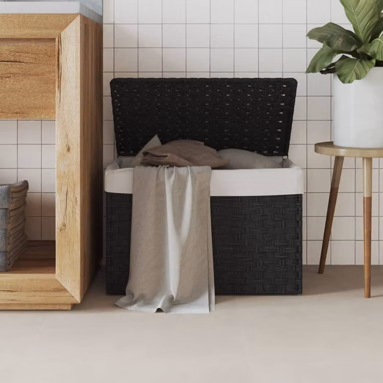 Cesto portabiancheria con coperchio vidaXL in rattan nero L: 55,5 cm, P: 35 cm, H: 34 cm