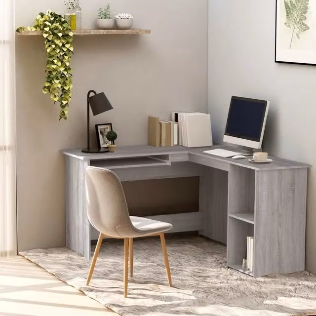 Scrivania Angolare Moderna vidaXL Grigia in Legno e MDF Laminato L/P/H: 140 x 120 x 75 cm