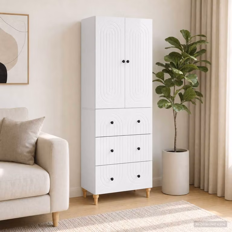 Set di 2 armadi a muro vidaXL bianchi in MDF con ante a battente e cassetti per soggiorno o ufficio L/P/H: 90,0 x 34,5 x 66,0 cm