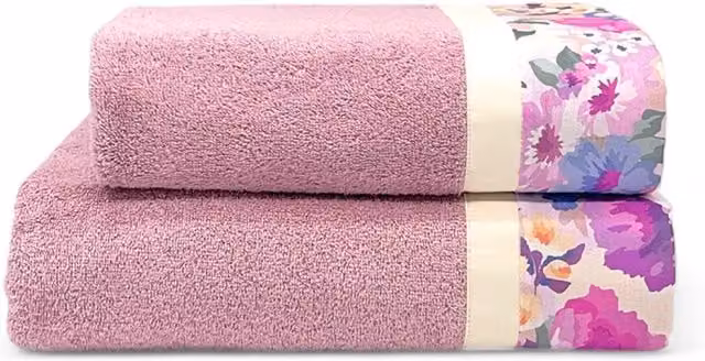 Set di 2 asciugamani Dalia Ipersan in cotone rosa con motivo floreale