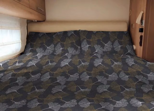 Set Copripiumino Personalizzabile per Camper e Roulotte in 100% Cotone Ginko Giallo e Grigio con Lenzuolo con Angoli e Federa - Matrimoniale
