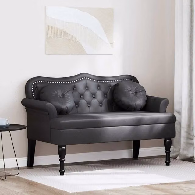 Panca Chesterfield vidaXL in pelle sintetica nera con struttura in legno L: 120,5 cm, P: 65 cm, H: 75 cm