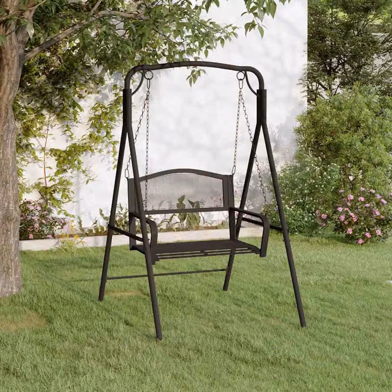 vidaXL Dondolo in Metallo Nero Opaco per Giardino e Terrazzo H: 168 cm, L: 124 cm, P: 117 cm
