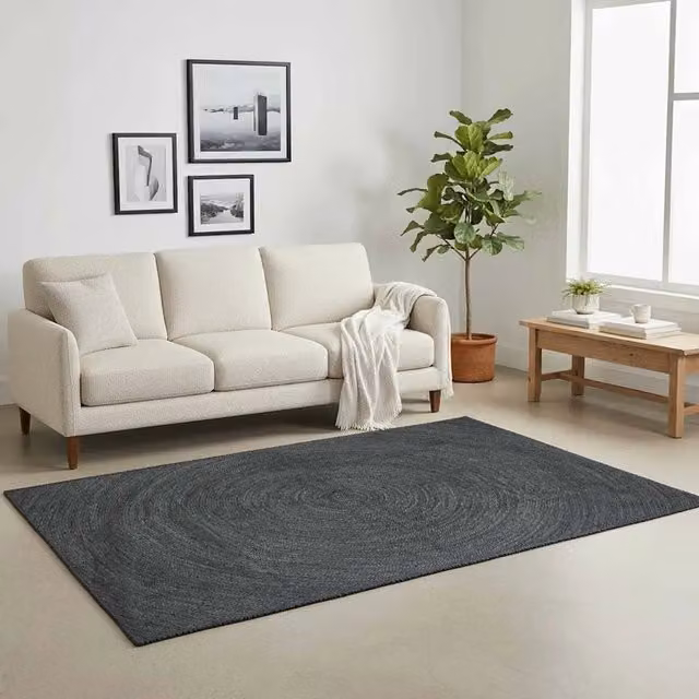 Tappeto rettangolare in juta per soggiorno Grigio Antracite L: 140 cm x P: 200 cm