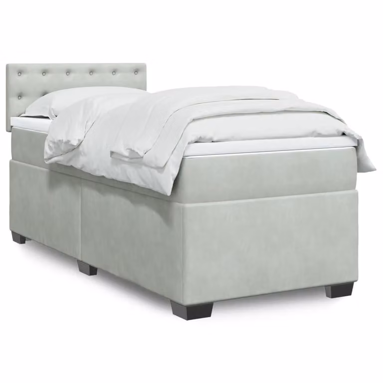 vidaXL Giroletto a Molle Ibrido con Materasso in Velluto Grigio Chiaro e Bianco, L/P/H: 90 x 200 cm