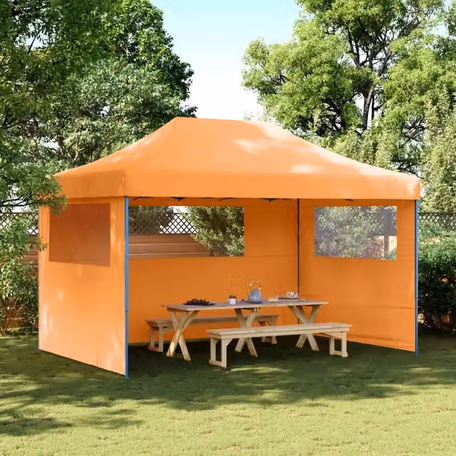 Tendone per feste pieghevole pop-up con 3 pareti e finestra vidaXL arancione e blu L/P/H: 440 x 315 x 292 cm