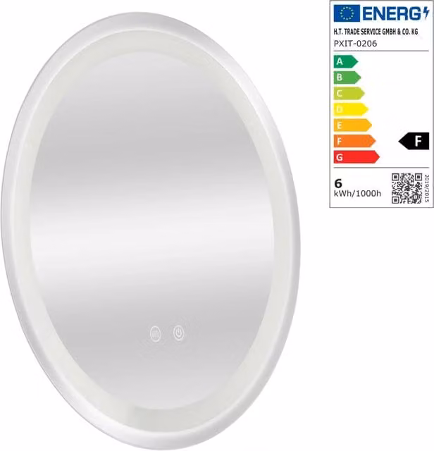 Specchio decorativo moderno rotondo con LED argento, con touch switch e regolazione luminosità, L: 60 cm, H: 60 cm, P: 3 cm